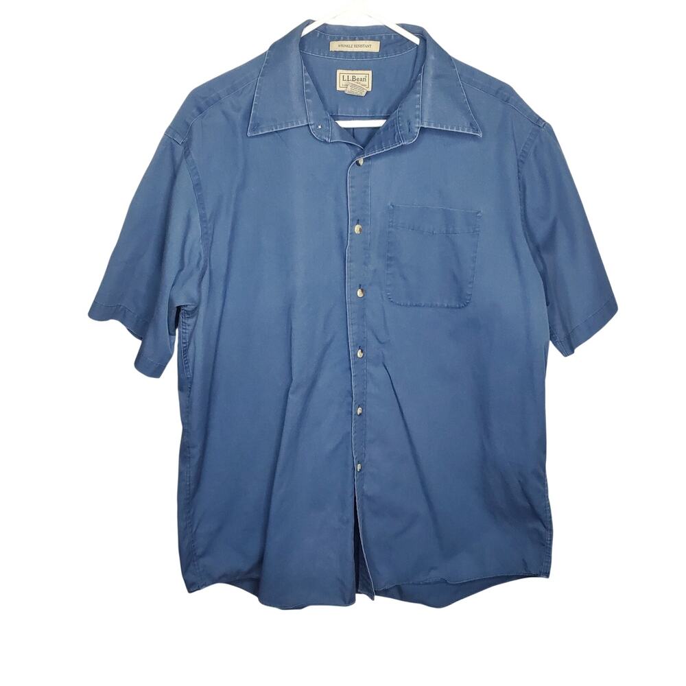 L.L. Bean Blue Button Down 100% Cotton Short Sleeve Men's Shirt Collared Large
